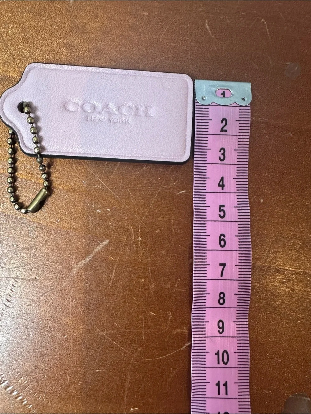 Coach Pink Leather Tag with Gold Ball Chain